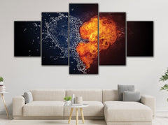 Fire and Water Heart Wall Art Decor Canvas Printing