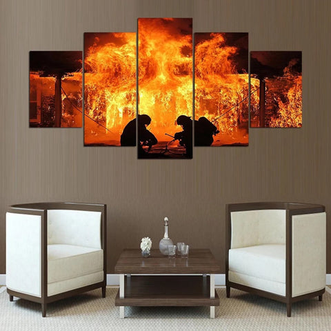 Firefighter Firemen Flames Fire Wall Art Decor Canvas Printing