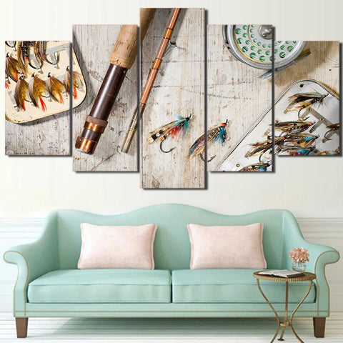 Fly Fishing Beach Wood Style Wall Art Decor Canvas Printing