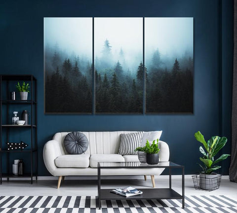 Foggy Spruce Forest Wall Art Decor Canvas Printing-3Panels