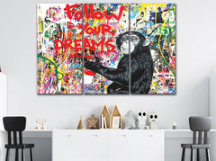 Follow Your Dreams Street Art Funny Monkey Wall Art Decor Canvas Printing