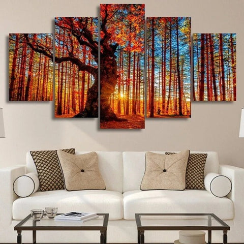 Forest Sky Trees Autumn Foliage Wall Art Decor Canvas Printing