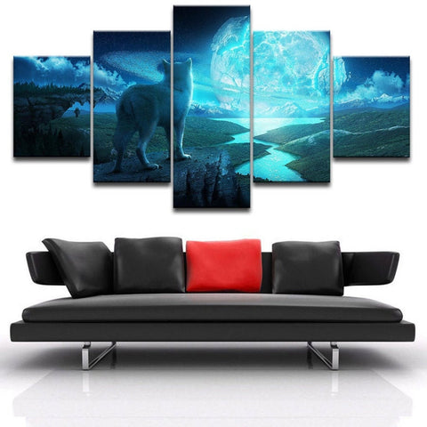 Full Moon with Wolf Wall Art Decor Canvas Printing