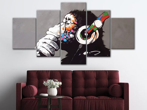 Funny Monkey with Headphone Wall Art Decor Canvas Printing