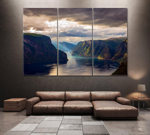 Geiranger Fjord Norway Wall Art Decor Canvas Printing-3Panels