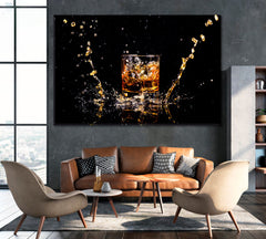 Glass of Whiskey with Splash Wall Art Canvas Printing Decor-1Panel