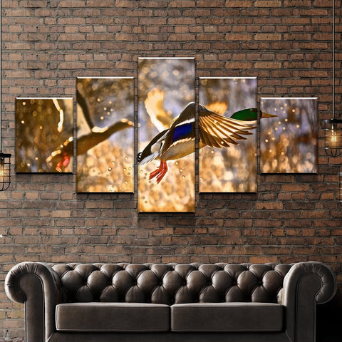 Golden Ducks Flying Wall Art Decor Canvas Printing