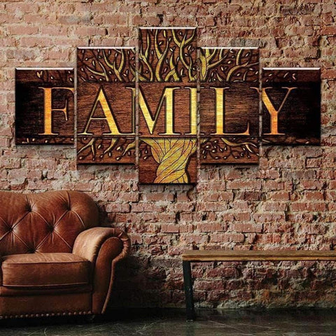 Golden Family Tree Wall Art Decor Canvas Printing