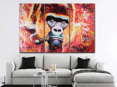 Gorilla Smoking Cigar Wall Art Decor Canvas Printing