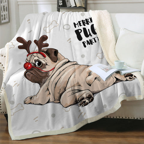 Lover Hippie Pug Cute Dog Bulldog Sherpa Blanket on Bed Throw Blanket Sofa Cover