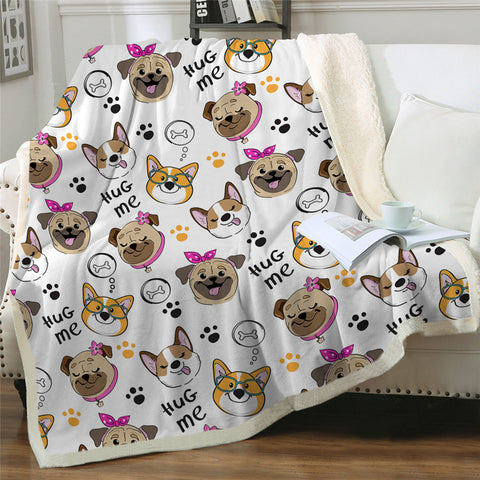 Lover Hippie Pug Cute Dog Bulldog Sherpa Blanket on Bed Throw Blanket Sofa Cover