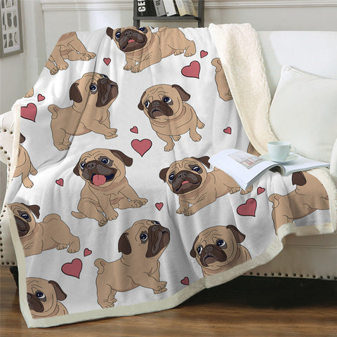 Lover Hippie Pug Cute Dog Bulldog Sherpa Blanket on Bed Throw Blanket Sofa Cover