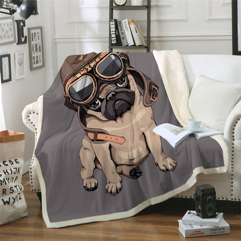 Lover Hippie Pug Cute Dog Bulldog Sherpa Blanket on Bed Throw Blanket Sofa Cover