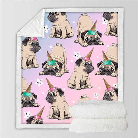 Lover Hippie Pug Cute Dog Bulldog Sherpa Blanket on Bed Throw Blanket Sofa Cover