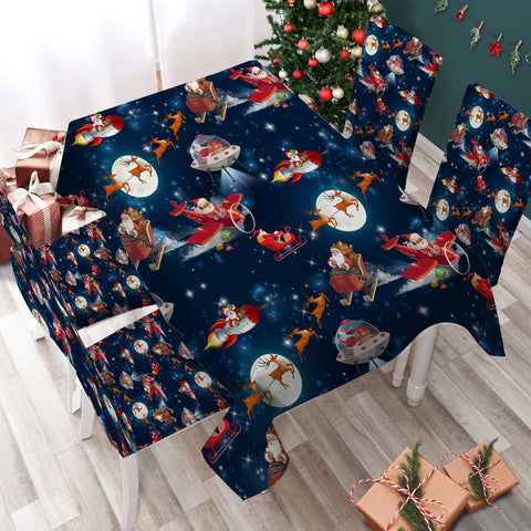 Christmas Spaceship Waterproof Rectangular Dinner TableCloth