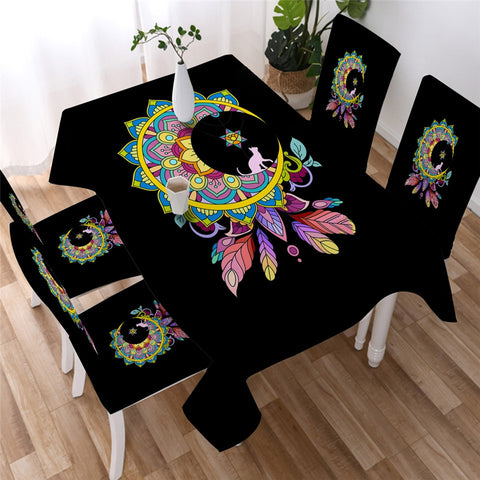 Mandala Bohemian Moon Star Decoration Waterproof Rectangular Dinner Tablecloth