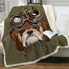 Image of Lover Hippie Pug Cute Dog Bulldog Sherpa Blanket on Bed Throw Blanket Sofa Cover