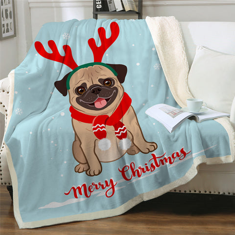 Lover Hippie Pug Cute Dog Bulldog Sherpa Blanket on Bed Throw Blanket Sofa Cover