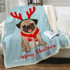 Image of Lover Hippie Pug Cute Dog Bulldog Sherpa Blanket on Bed Throw Blanket Sofa Cover