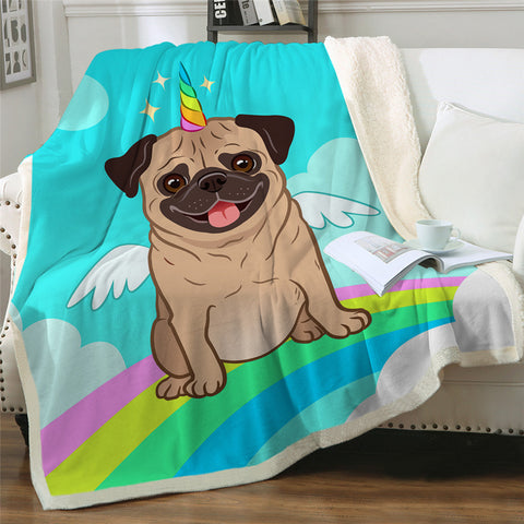 Lover Hippie Pug Cute Dog Bulldog Sherpa Blanket on Bed Throw Blanket Sofa Cover