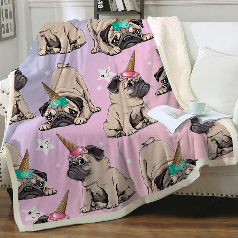 Lover Hippie Pug Cute Dog Bulldog Sherpa Blanket on Bed Throw Blanket Sofa Cover