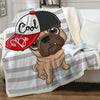 Image of Lover Hippie Pug Cute Dog Bulldog Sherpa Blanket on Bed Throw Blanket Sofa Cover