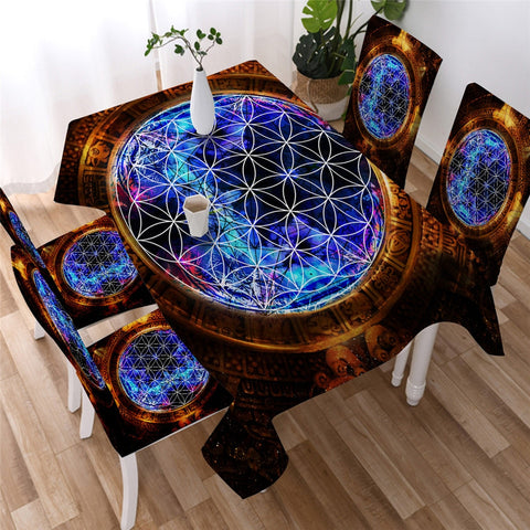 Flower of Life Mayan Calendar Waterproof Rectangular Dinner Tablecloth