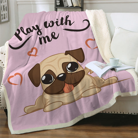 Lover Hippie Pug Cute Dog Bulldog Sherpa Blanket on Bed Throw Blanket Sofa Cover