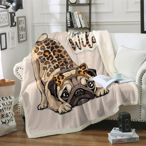 Lover Hippie Pug Cute Dog Bulldog Sherpa Blanket on Bed Throw Blanket Sofa Cover