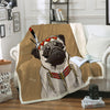 Image of Lover Hippie Pug Cute Dog Bulldog Sherpa Blanket on Bed Throw Blanket Sofa Cover