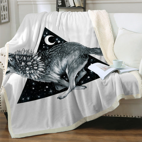 Moon Child By Pixie Cold Art Bed Throw Blankets Wolf Galaxy Plush Bedspread