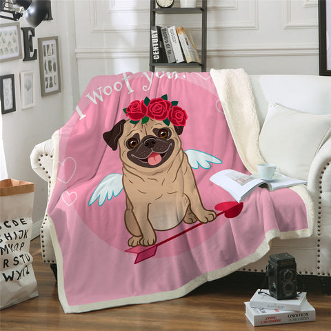 Lover Hippie Pug Cute Dog Bulldog Sherpa Blanket on Bed Throw Blanket Sofa Cover