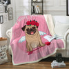 Image of Lover Hippie Pug Cute Dog Bulldog Sherpa Blanket on Bed Throw Blanket Sofa Cover