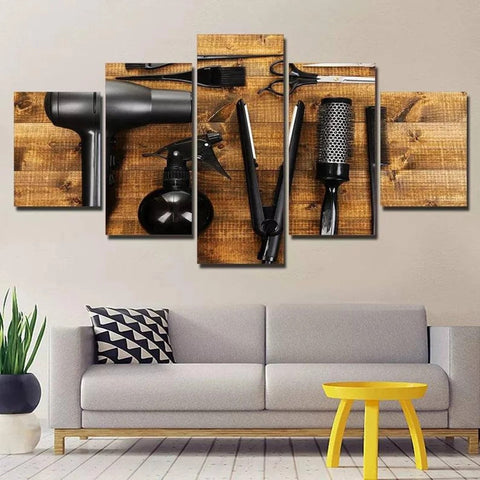 Hair Salon Hairstylist Tools Wood Wall Art Decor Canvas Printing