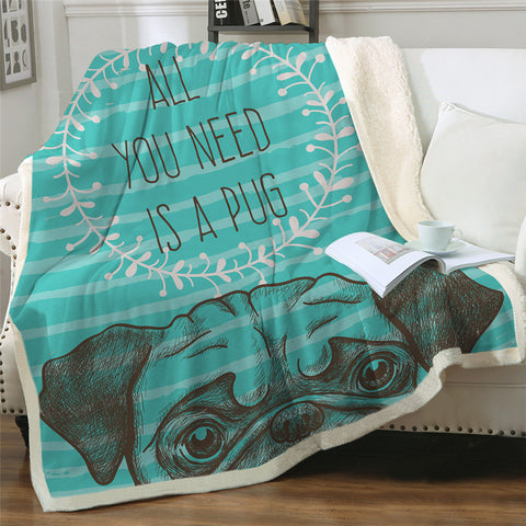 Lover Hippie Pug Cute Dog Bulldog Sherpa Blanket on Bed Throw Blanket Sofa Cover