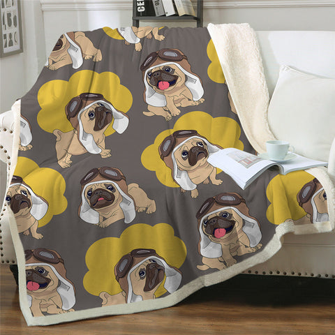 Lover Hippie Pug Cute Dog Bulldog Sherpa Blanket on Bed Throw Blanket Sofa Cover