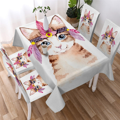 Cute Cat Animal Lover Waterproof Rectangular Dinner Tablecloth