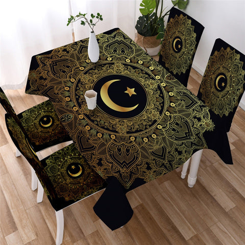 Mandala Bohemian Moon Star Decoration Waterproof Rectangular Dinner Tablecloth