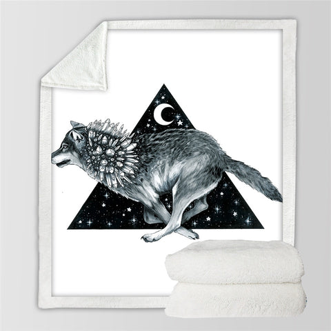 Moon Child By Pixie Cold Art Bed Throw Blankets Wolf Galaxy Plush Bedspread