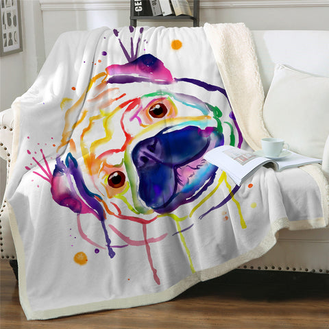 Lover Hippie Pug Cute Dog Bulldog Sherpa Blanket on Bed Throw Blanket Sofa Cover