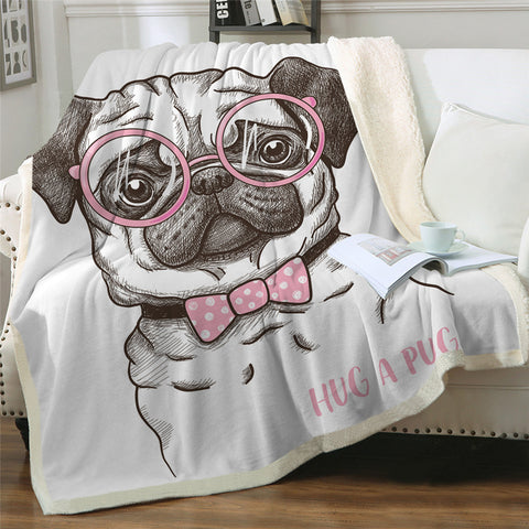 Lover Hippie Pug Cute Dog Bulldog Sherpa Blanket on Bed Throw Blanket Sofa Cover