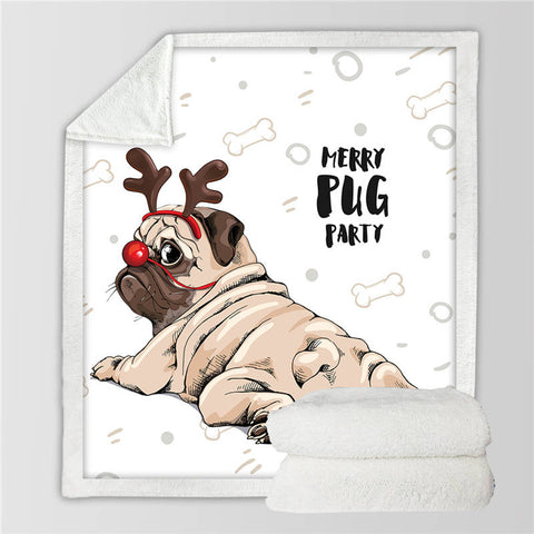 Lover Hippie Pug Cute Dog Bulldog Sherpa Blanket on Bed Throw Blanket Sofa Cover