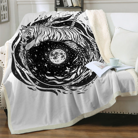 Moon Child By Pixie Cold Art Bed Throw Blankets Wolf Galaxy Plush Bedspread