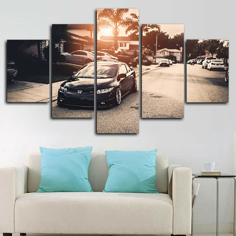 Honda Civic Sunset Sports Car Wall Art Decor Canvas Printing