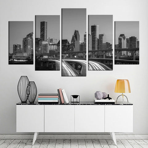 Houston Downtown Black and White Texas Skyline Wall Art Decor Canvas Printing