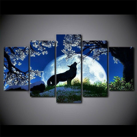 Howling Wolf Full Moon Night Wall Art Decor Canvas Printing