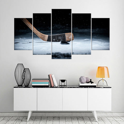 Ice Hockey Stick and Puck Wall Art Decor Canvas Printing