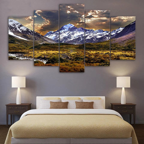 Ice Snow Mountain Sky Grassland Landscape Wall Art Decor Canvas Printing