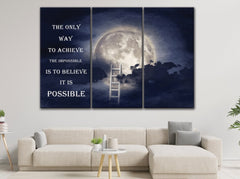 Ladder to The Moon Impossible Quote Motivation Wall Art Decor Canvas Printing