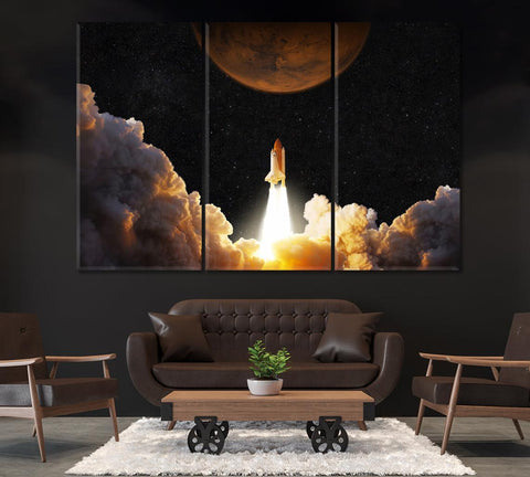 Launching Spacecraft Shuttle Wall Art Decor Canvas Printing-3Panels